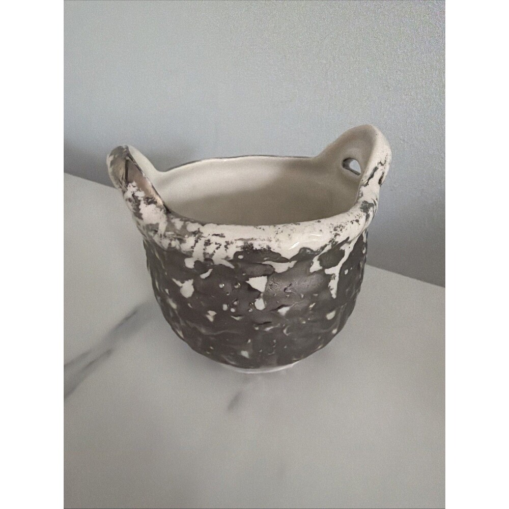 Vintage Holley Ross Pottery Sugar Bowl Silver Dripped Glaze Studio Poconos
